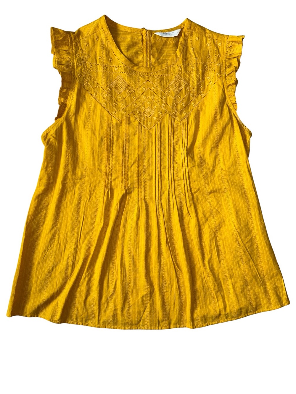 Lucky Brand Embroidered Frill Tank Top Mustard Yellow Cottagecore Size Medium
